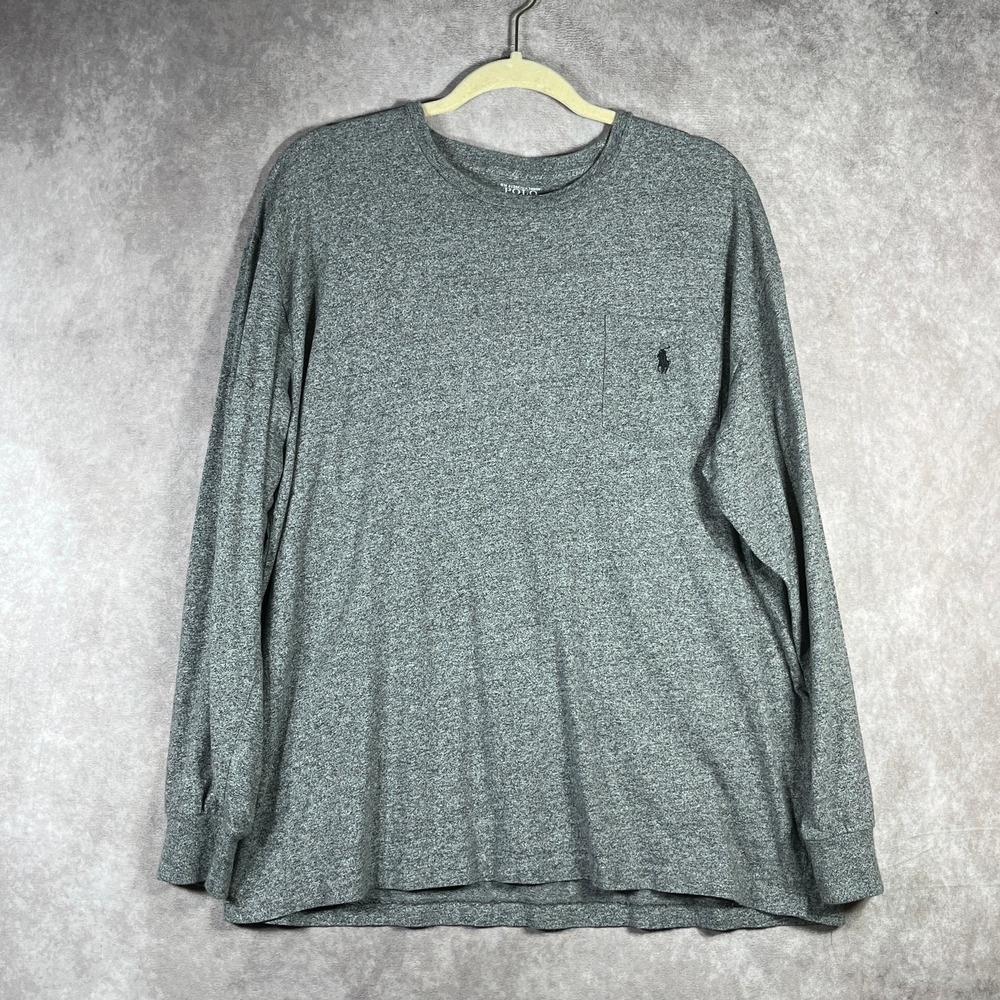 Polo Ralph Lauren Shirt Mens Large Gray Long Sleeve Crew Neck Pocket Casual